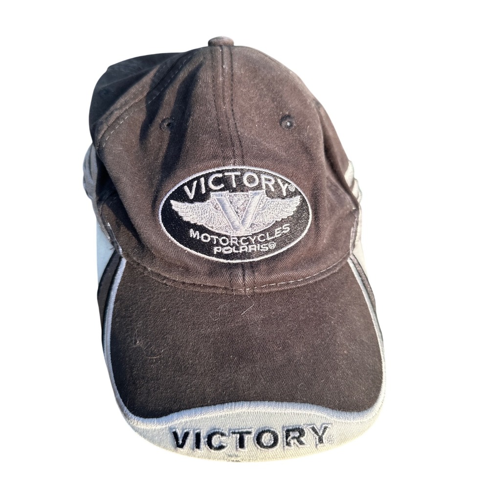 Victory Motorcycles Polaris Hat Black Tan Embroidered Adjustable Baseball Cap